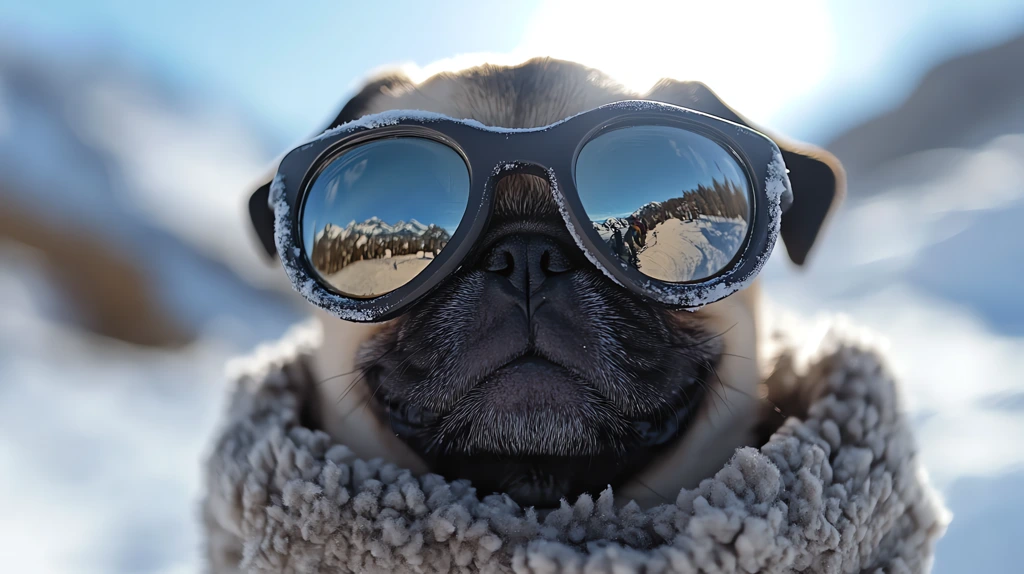 pug snowboarding pug in cool snowboarding glasses desktop wallpaper 4k