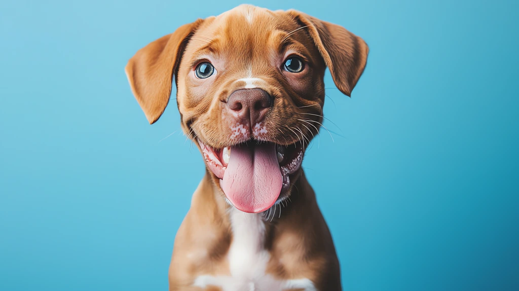 puppy sticking out its tongue with a single pill resting on it isolated desktop wallpaper 4k