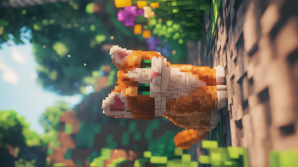 raspberry cat in the world of minecraft phone wallpaper 4k