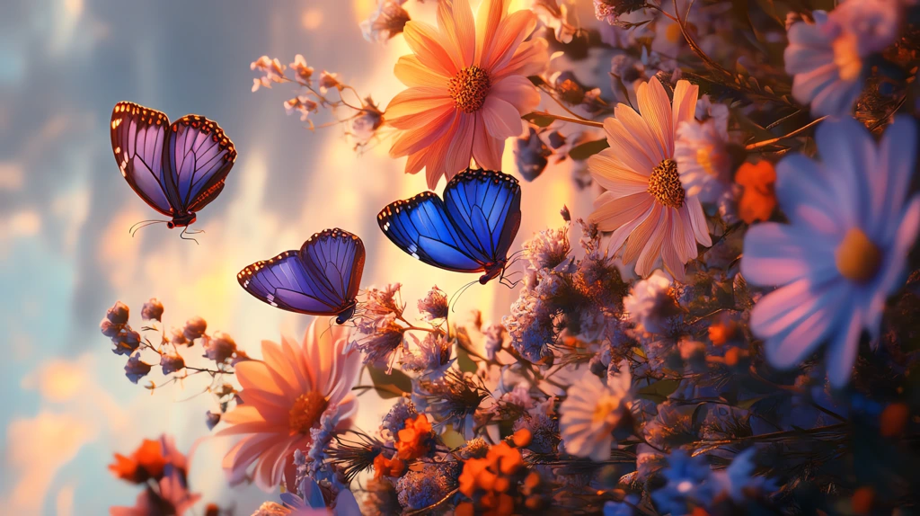 realistic flowers and butterflies version four phone wallpaper 4k