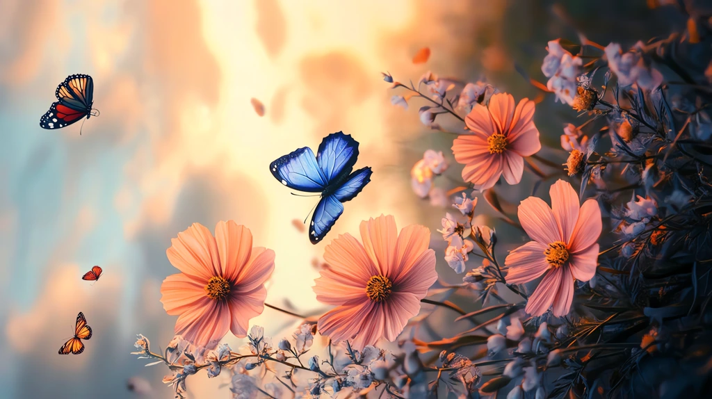 realistic flowers and butterflies version three phone wallpaper 4k