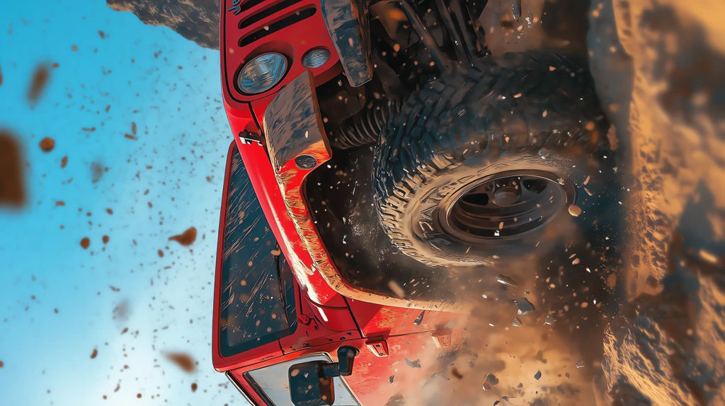 red jeep climbing a uae mountains phone wallpaper 4k