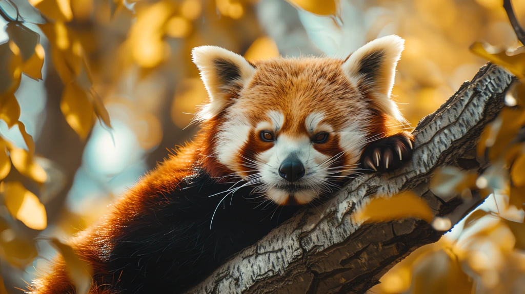 red panda on a tree on a sunny day desktop wallpaper 4k