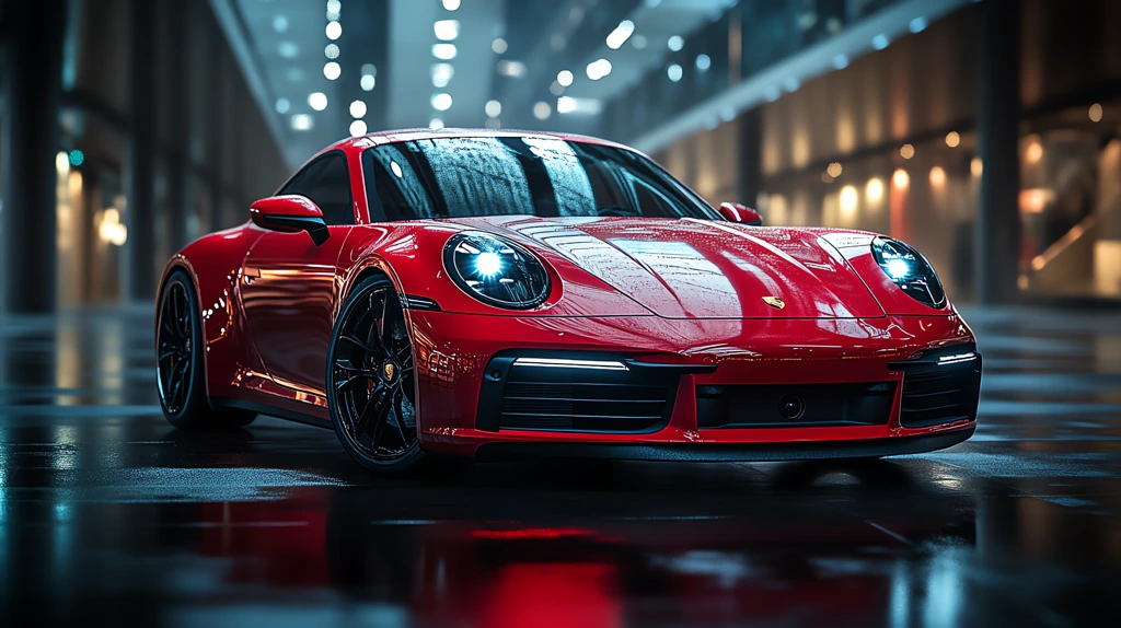 red porsche in the style of photography with studio lighting a dark showcase desktop wallpaper 4k