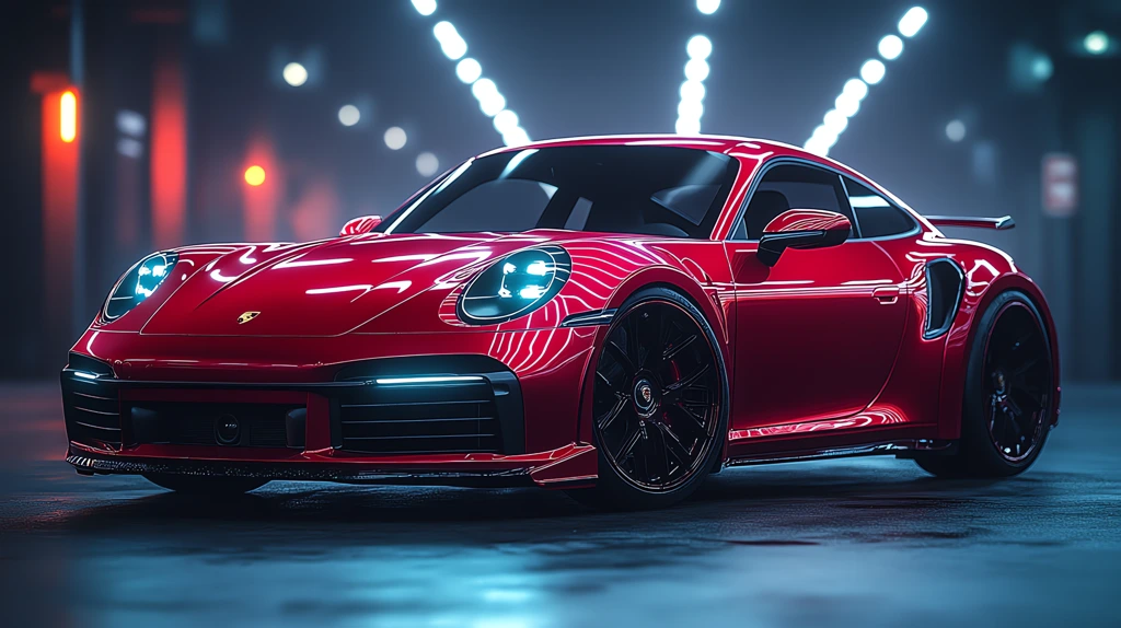 red porsche in the style of photography with studio lighting a dark street desktop wallpaper 4k