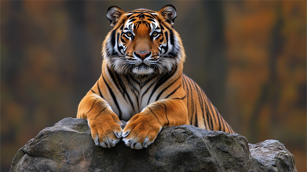 regal bengal tiger lounging atop a weathered rock its powerful desktop wallpaper 4k