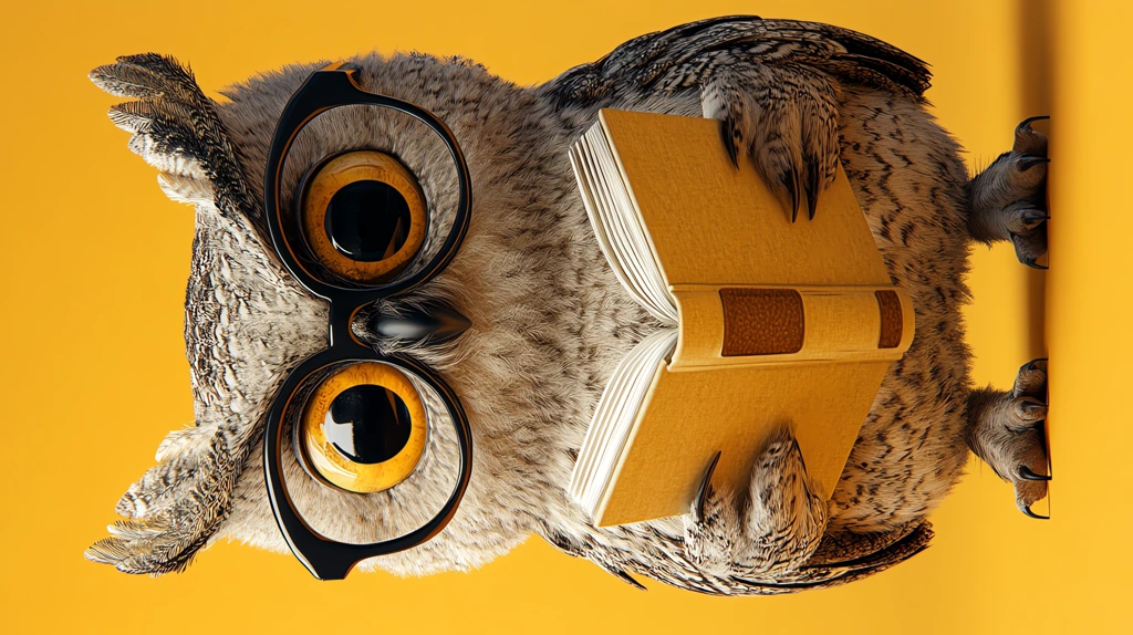 rendered owl with glasses holding a book solid phone wallpaper 4k