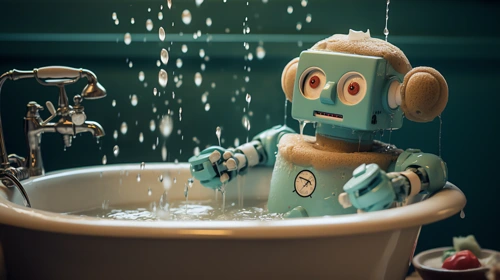 robot in the bathtub soap suds 2 technology desktop wallpaper full hd 4k free download