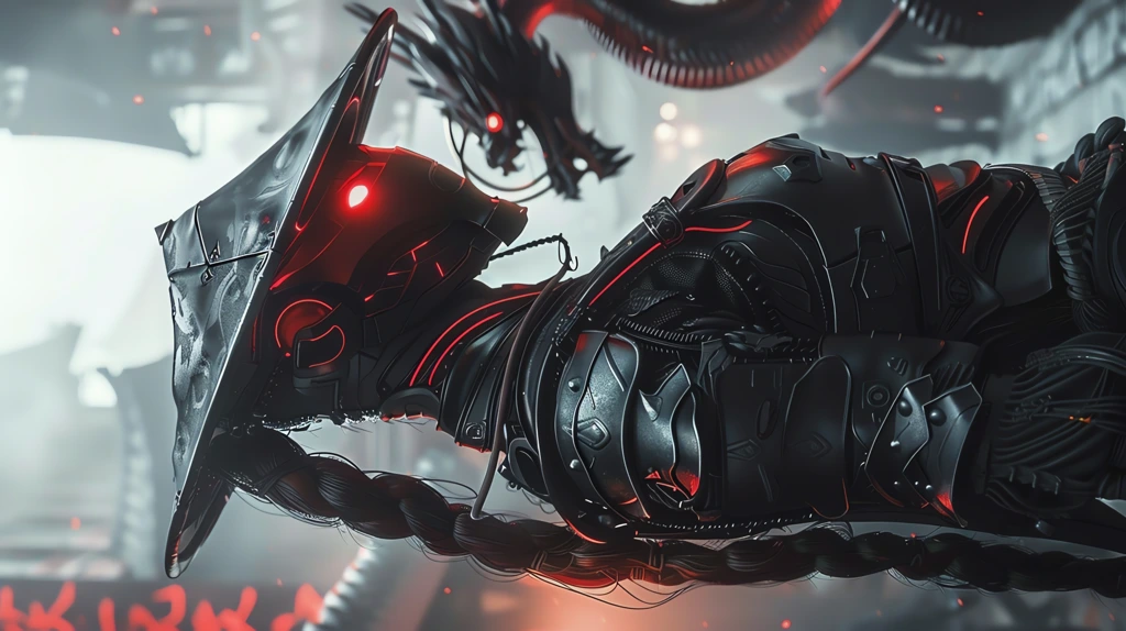 roboter ninja with red glowing in his black metal phone wallpaper 4k