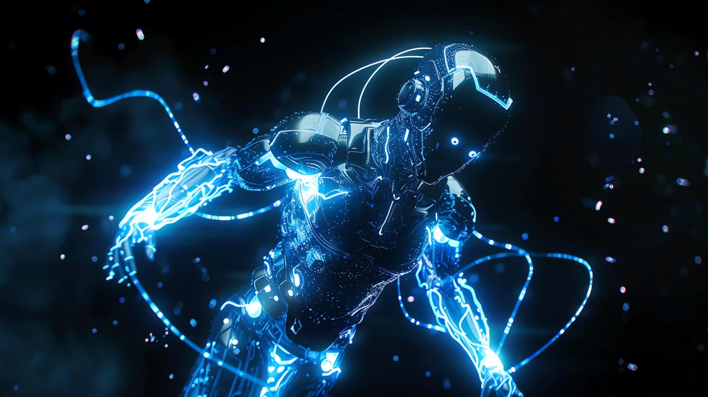 roboto with bioluminescent neon blue skin desktop wallpaper 4k