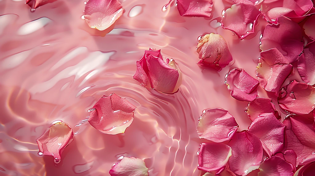 rose petals floating on surface of the water pink background desktop wallpaper 4k
