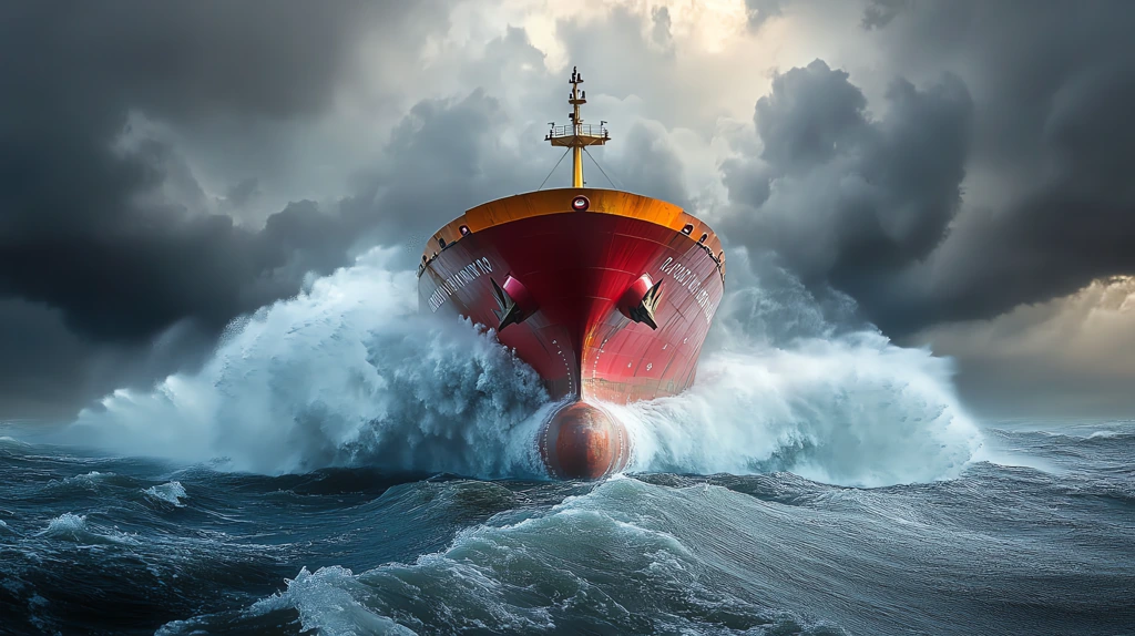 rough seas a cargo ship battling towering waves during a storm desktop wallpaper 4k