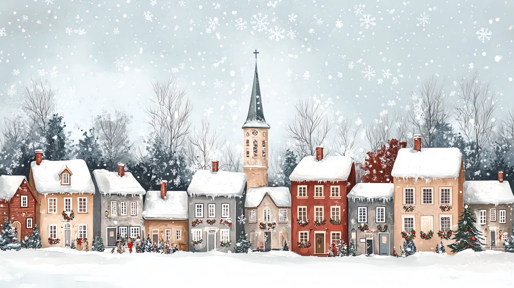 row of quaint houses with christmas decorations desktop wallpaper 4k