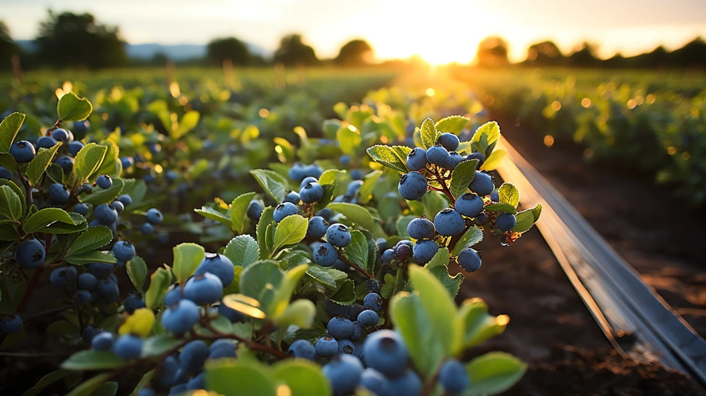 rows of blueberry bushes laden in the morning desktop wallpaper 4k