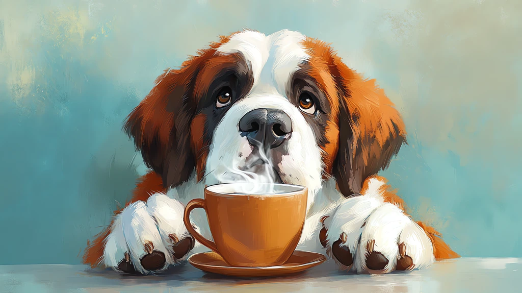 saint bernard dog holding a cup desktop wallpaper 4k