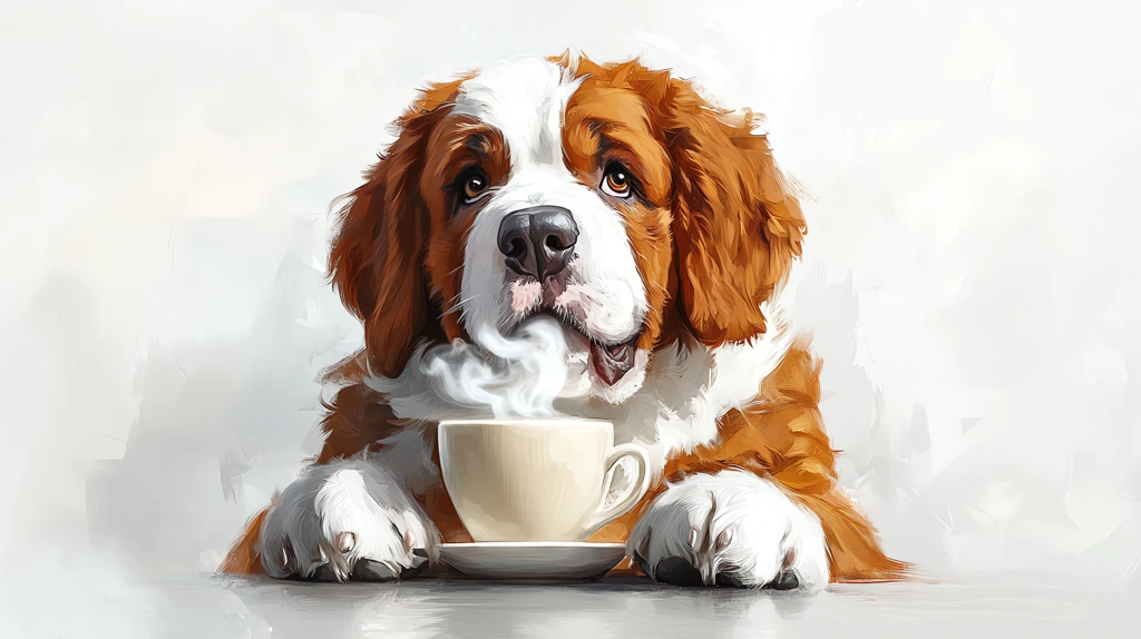 saint bernard dog holding a cup of coffee desktop wallpaper 4k