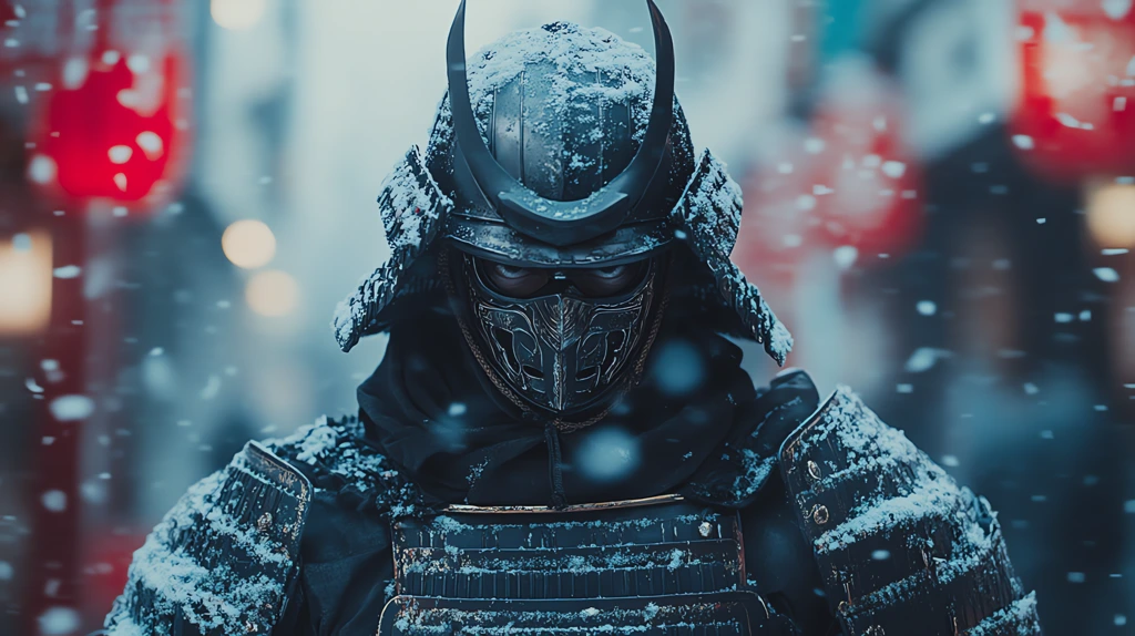 samurai approaching wearing oni mask and scale armor with his sword almost supernatural desktop wallpaper 4k