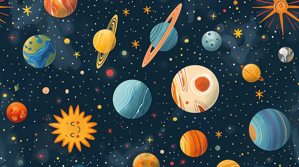 seamless pattern of cartoon planets phone wallpaper 4k