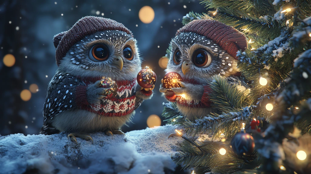 side view of two cute chubby and compact owls desktop wallpaper 4k