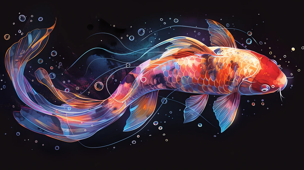 simple and clear colorful lines outline the koi fish swim desktop wallpaper 4k