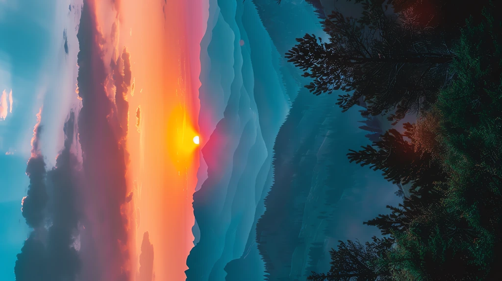 simple graphic of sunrise in the rocky phone wallpaper 4k