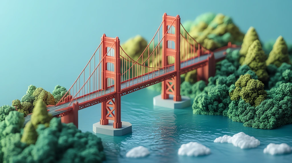 simplified isometric diorama miniature of famous golden gate in usa desktop wallpaper 4k