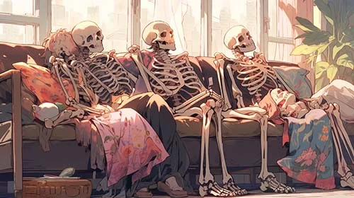 skeletons sprawled out on a couch desktop wallpaper full hd 4k free download