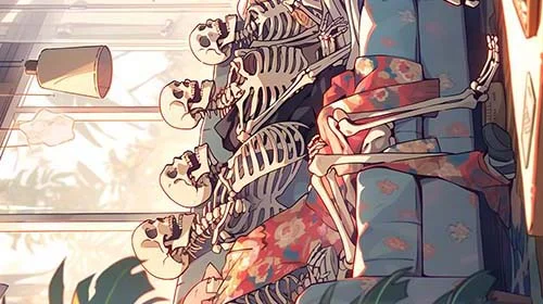 skeletons sprawled out on a couch phone wallpaper full hd 4k free download