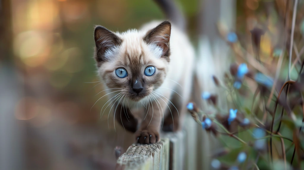 sleek siamese kitten with striking blue eyes and elegant cream fur desktop wallpaper 4k