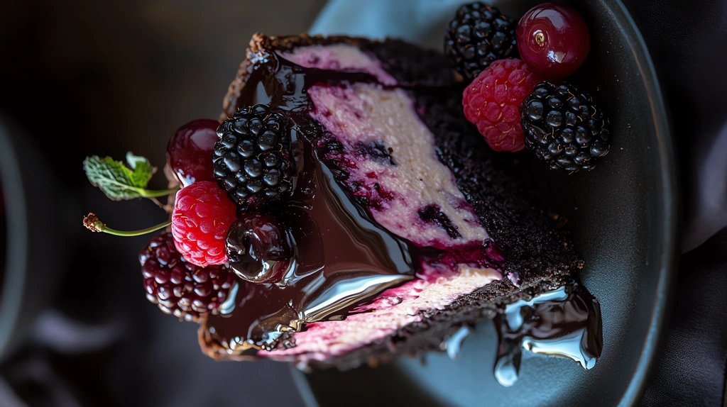 slice of blackberry and cherry cheesecake phone wallpaper 4k