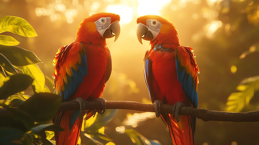 small parrots with cybernetic enhancements in the sunlight desktop wallpaper 4k