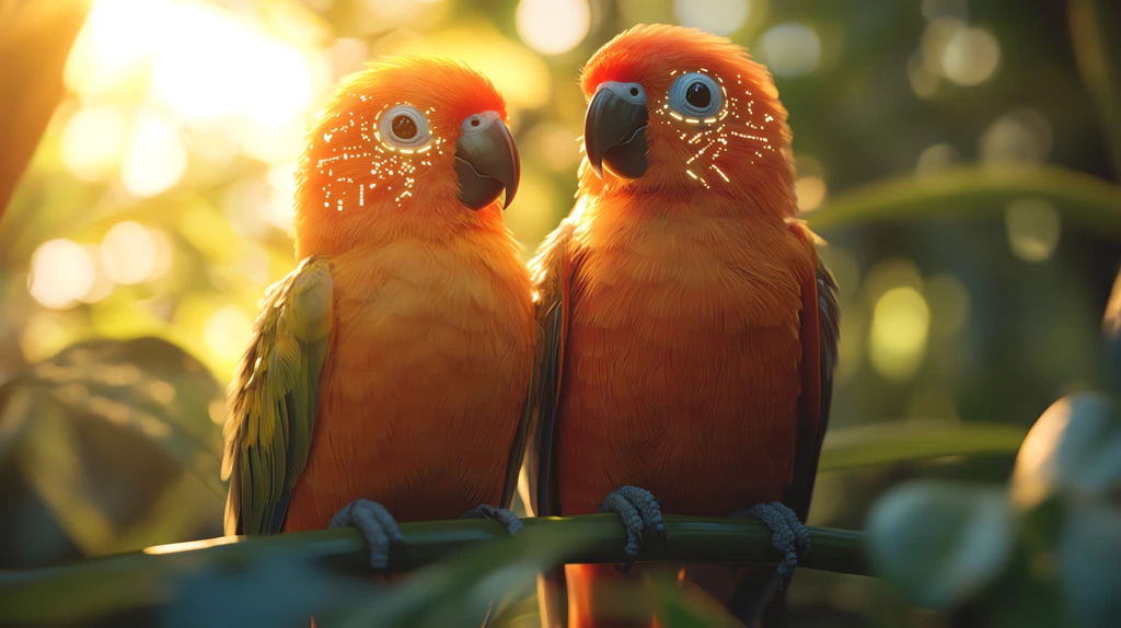 small parrots with cybernetic the sunlight desktop wallpaper 4k