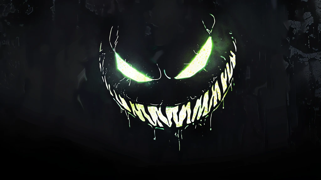 smiley evil face silhouette with glowing eyes in neon green desktop wallpaper 4k
