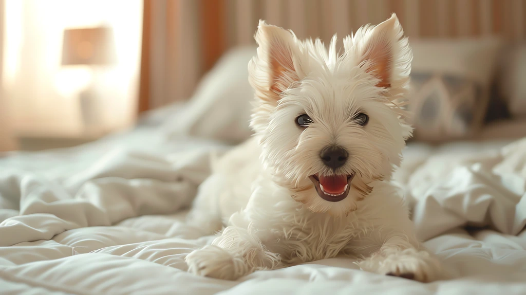 smiling cute all white west highland puppy desktop wallpaper 4k