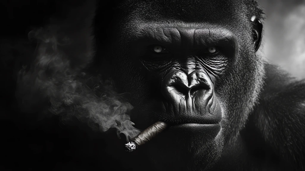 smoking gorilla with cigar front view realistic full black desktop wallpaper 4k