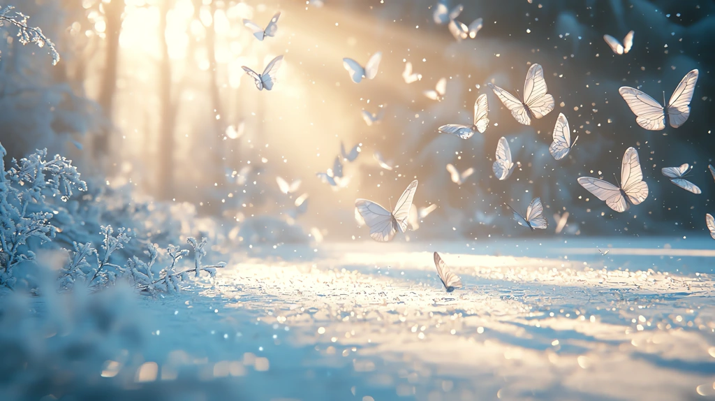 snow open space with many white butterflies flying desktop wallpaper 4k