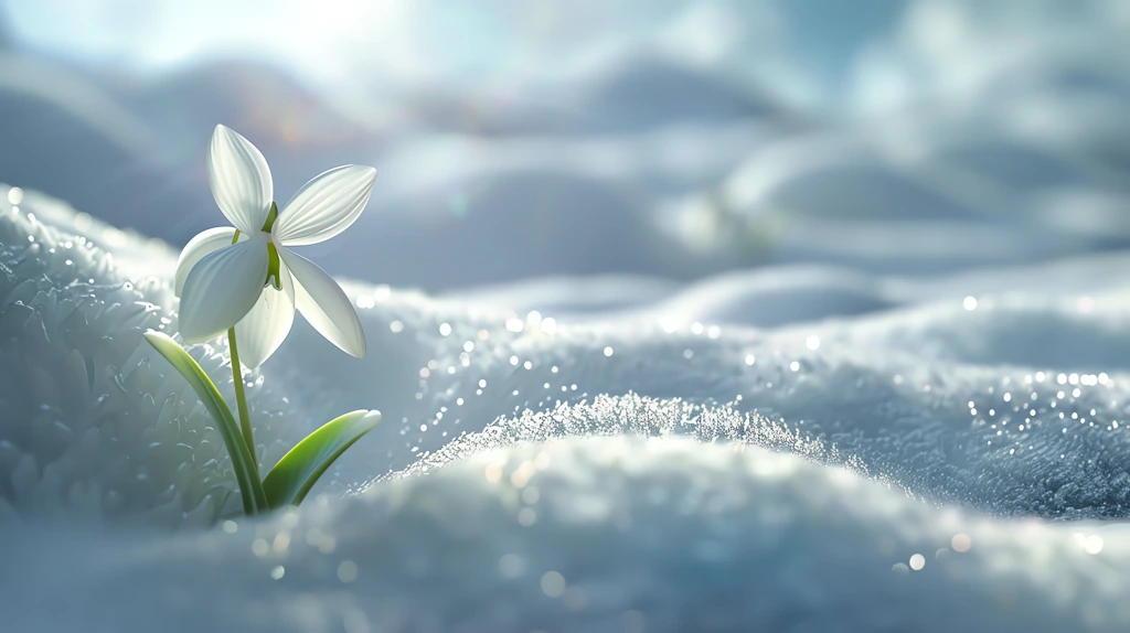 snowdrop flower in dazzlingly white snow shadows under bright midday sunlight desktop wallpaper 4k