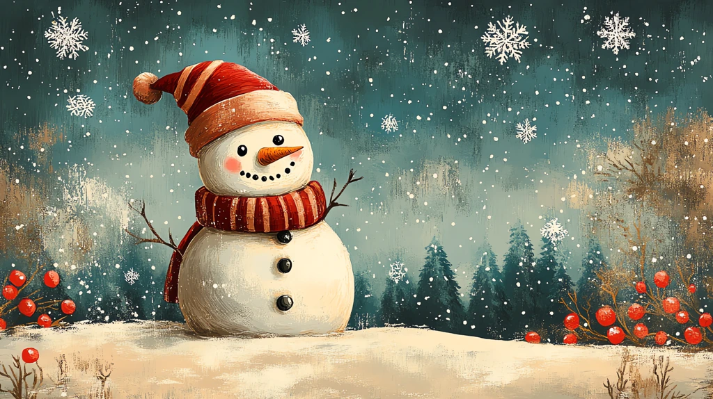 snowman vintage illustration retro style desktop wallpaper 4k