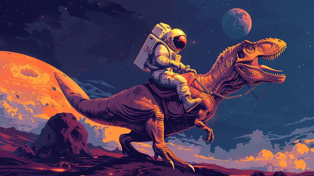 space astronaut riding t-rex dinosaur desktop wallpaper 4k