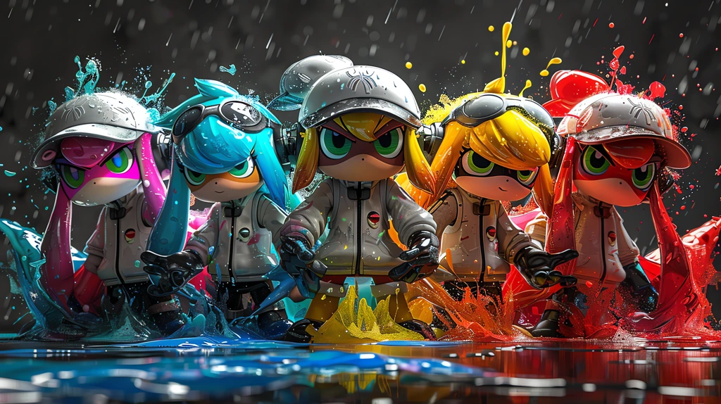 splatoon headed pop characters desktop wallpaper 4k