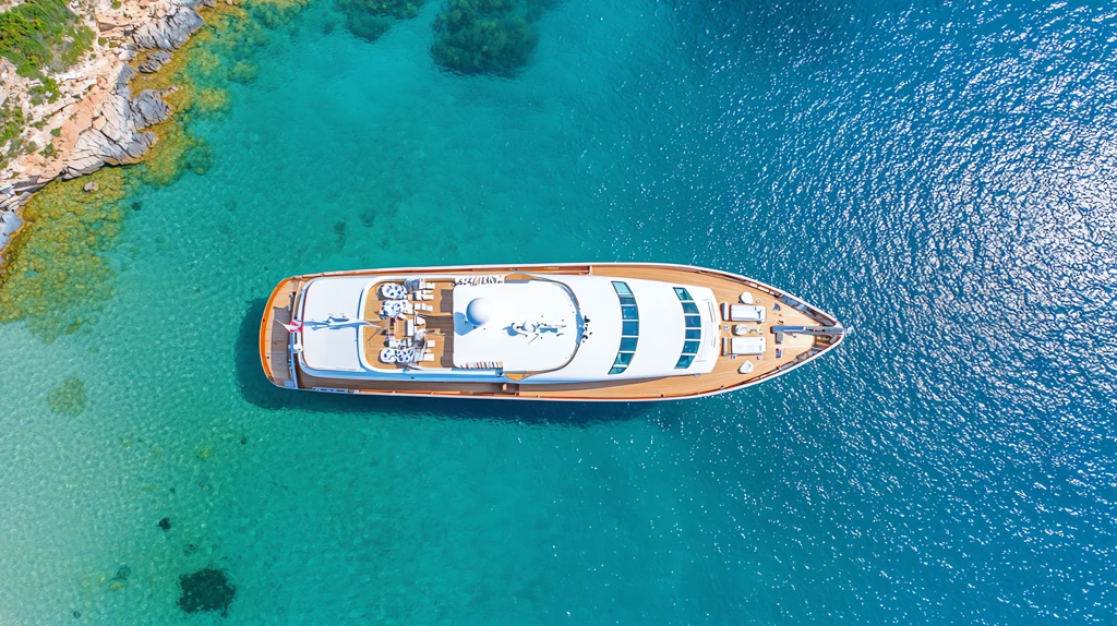 sprawling luxury yacht anchored in turquoise waters with a polished deck desktop wallpaper 4k