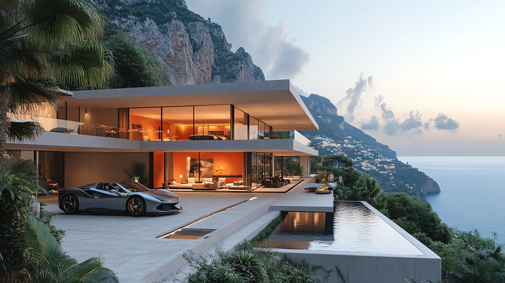 square positano italy billionaires coast home and driveway with grey ferrari desktop wallpaper 4k