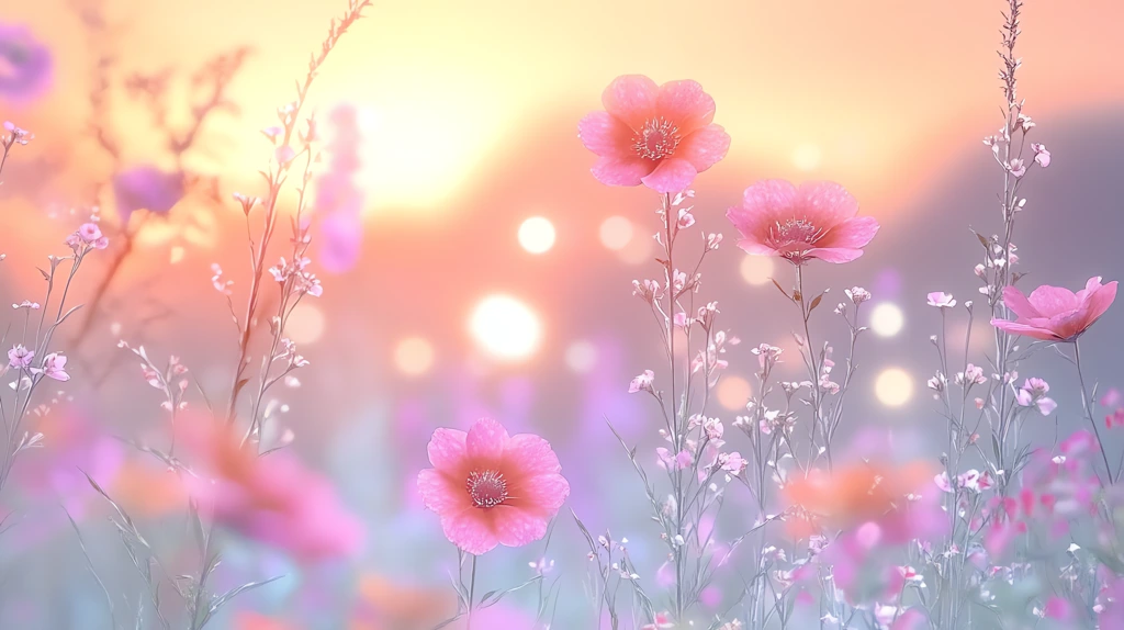 stellar in sky over flowery meadow pink desktop wallpaper 4k