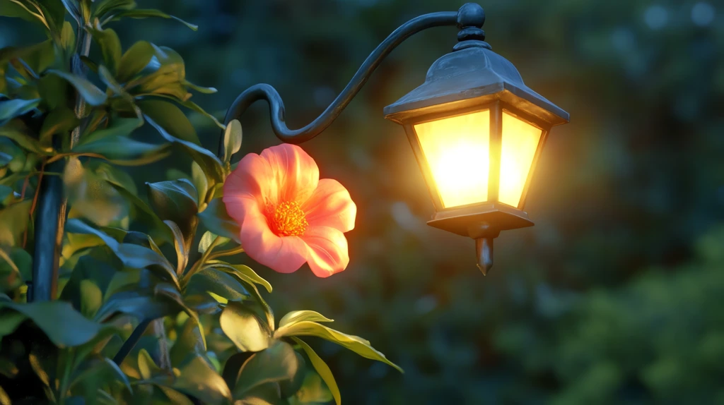 streetlamp bending to light a pink flower version four desktop wallpaper 4k