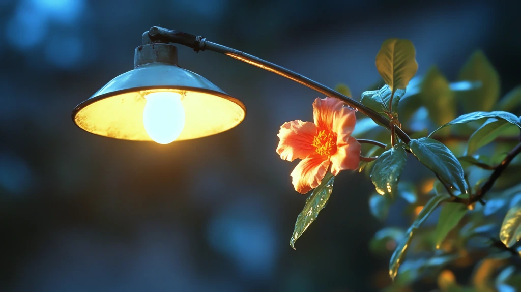 streetlamp bending to light a pink flower version three desktop wallpaper 4k