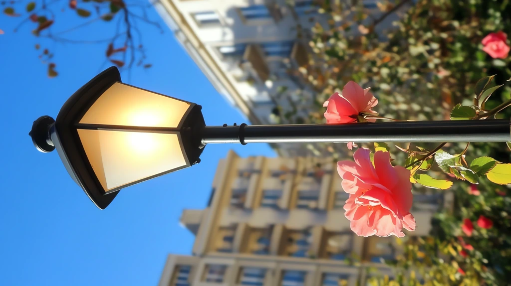 streetlamp bending to light a pink flower version two phone wallpaper 4k