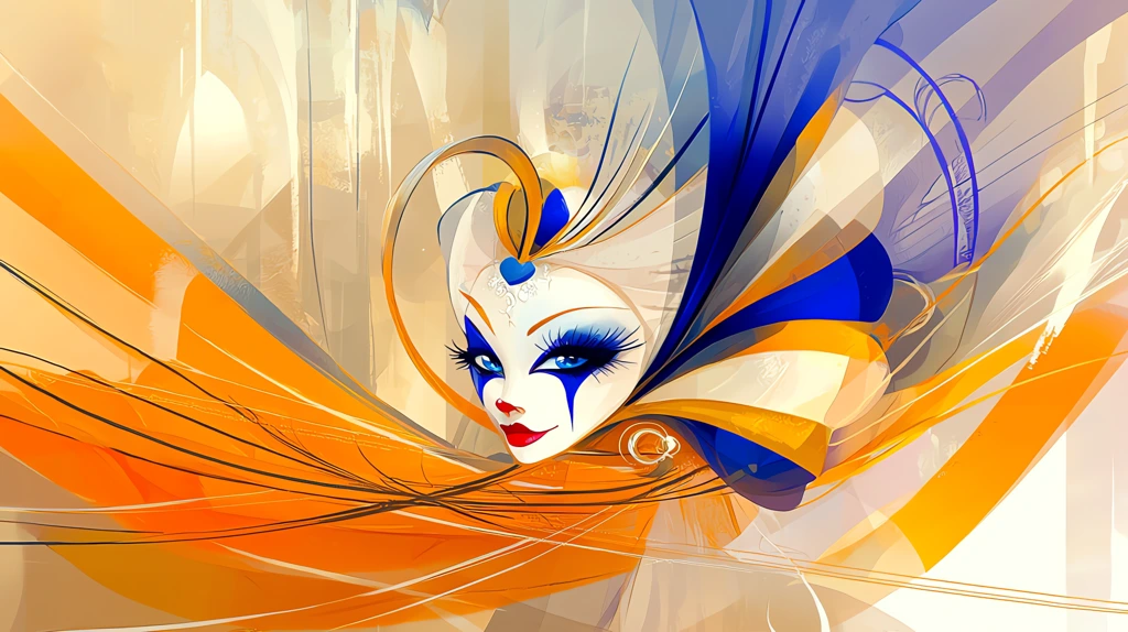 stylized abstract whimsical illustration of a lady clown desktop wallpaper 4k