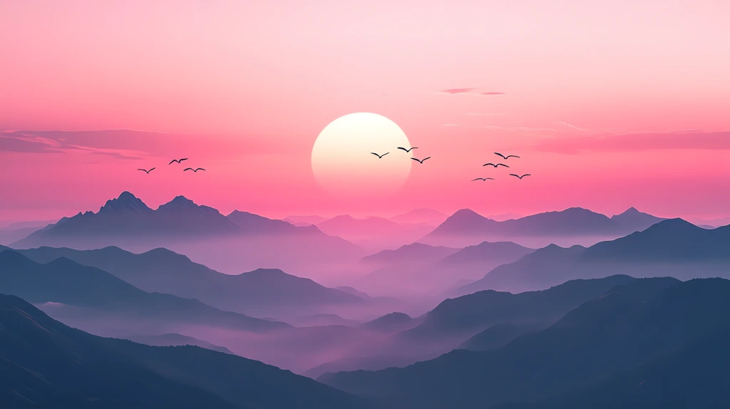 sun setting behind mountains birds flying desktop wallpaper 4k