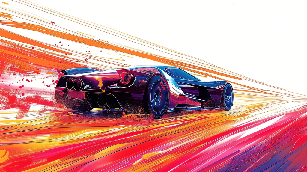 super car editorial illustration whimsical squiggly lines desktop wallpaper 4k