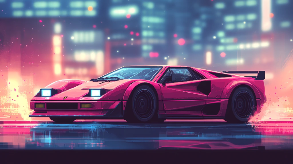 super car in the style of detailed illustration a pixelated game screen desktop wallpaper 4k